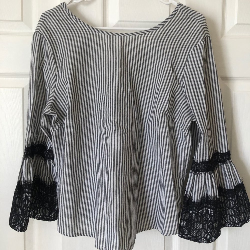 Striped Lace Sleeve Blouse